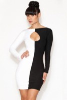 Blanco Negro Sexy Keyhole Busto Delgado Mini vestido