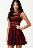Dull-red Mesh Panel Club de Vestido skater