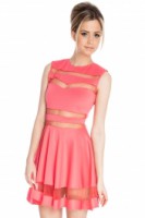 Light Pink Mesh Panel Club Skater Dress