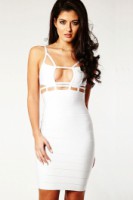    Blanco de ajuste hermético Hollow Longitud cabo la rodilla vestido del vendaje    LC28048-1-2  LC28048-1-3  Blanco de ajuste hermético Hollow Longitud cabo la rodilla vestido del vendaje