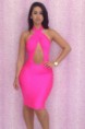 Rosy Cross Halterneck Bare Vestido ajustado atractivo