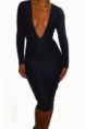 Negro Cuerpo-abrazo Hundiendo cuello en V vestido de Midi