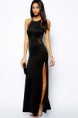 Negro Encaje empalme Maxi vestido de noche