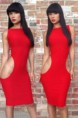 Red Recorte Sexy Party Dress Midi