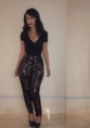 Fashoin Enchating Elegant Black Short Sleeve Lace Spandex 