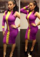 Fashoin Enchating Concise Purple Yellow Sleeveless Spandex Polyester round neck Striped Patchwork Color Block Skinny Bodycon Dresses  < Prev	Next >    Fashoin Enchating Concise Purple Yellow Sleeveless