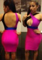 Fashoin Enchating Concise Purple Pink Sleeveless Spandex Polyester Striped Patchwork Color Block Cross Skinny Bodycon Dresses  < Prev	Next >    Fashoin Enchating Concise Purple Pink